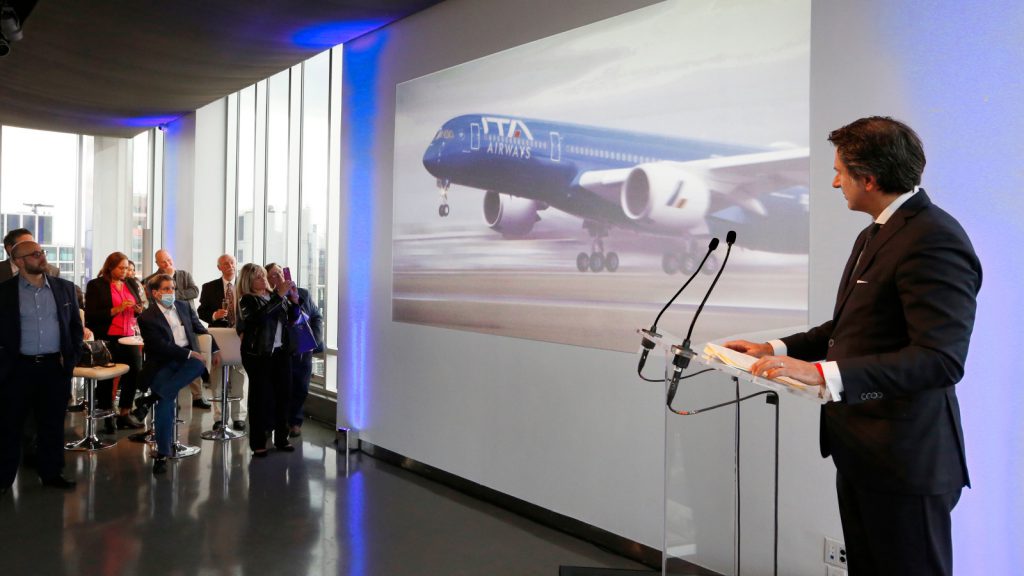 Pierfrancesco Carino, V.P. International Sales ITA Airways pictured during a presentation in New York celebrating the launch of the Company's summer season with 6 daily flights between Italy and the USA.